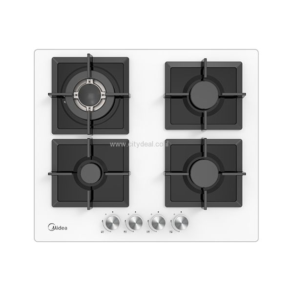 כיריים גז Midea 60G40ME007-GFT – זכוכית לבנה עם מבער וטורבו 3600W | יבואן רשמי