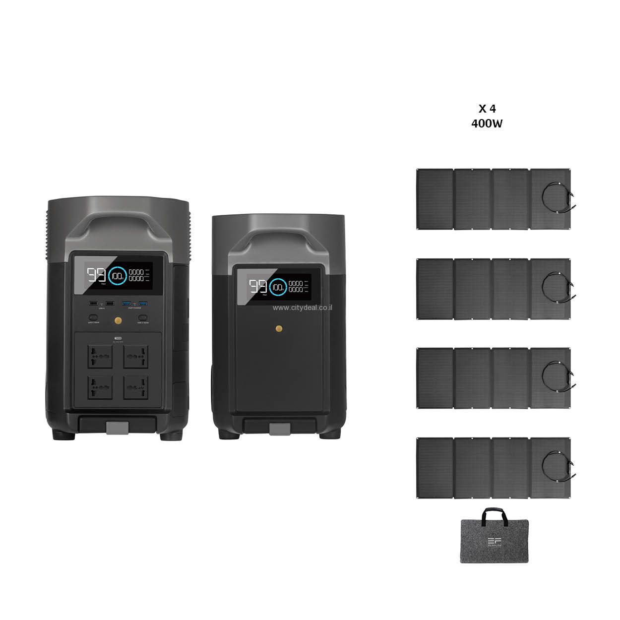 תחנת כוח ניידת EcoFlow DELTA PRO 3600 – מערכת סולארית היברידית 7.2kWh עם תא הרחבה ו־4 פאנלים | יבואן רשמי