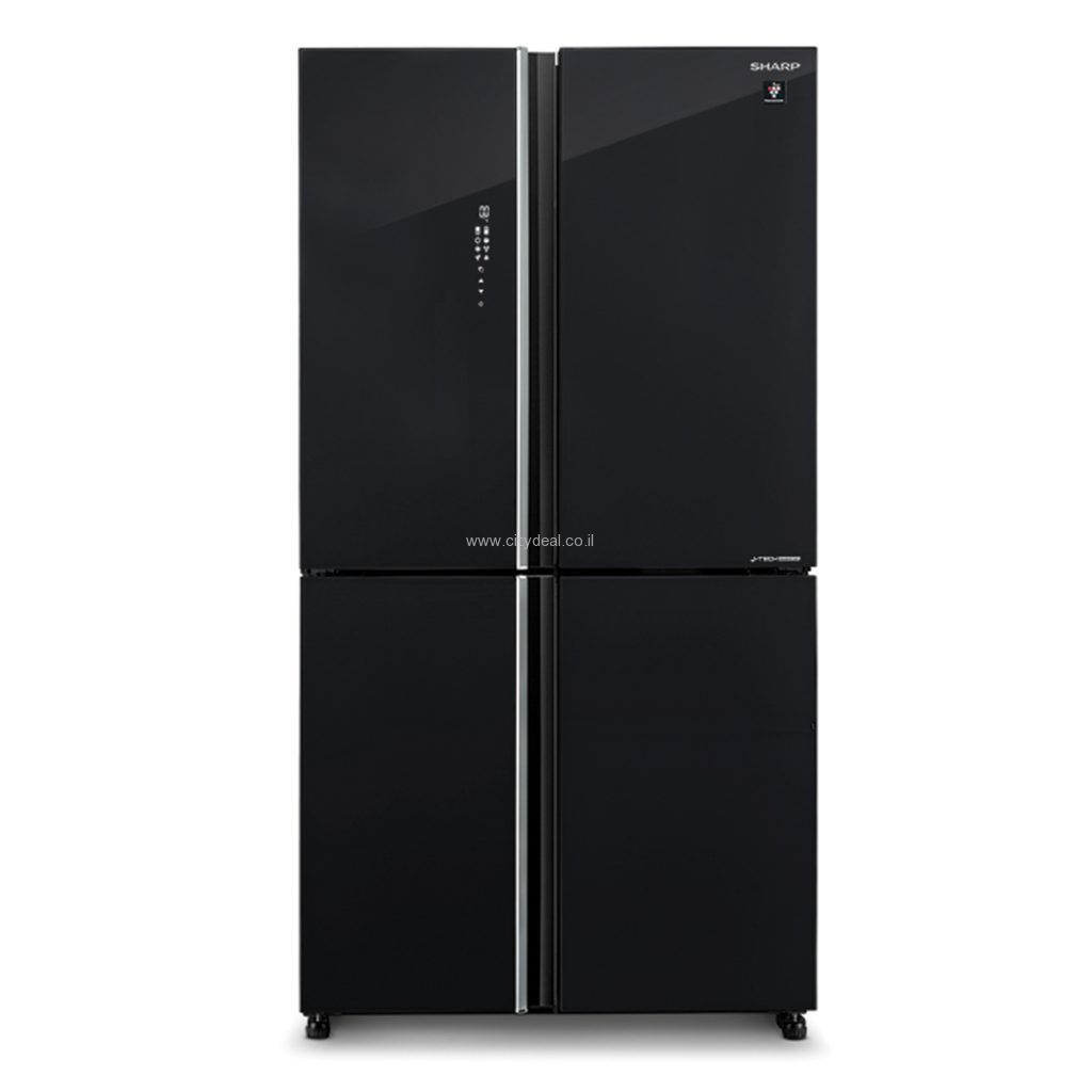 מקרר 4 דלתות מקפיא תחתון Sharp SJ-8590-BK שארפ 532 ליטר No Frost זכוכית שחורה עם פיקוד שבת - יבואן רשמי