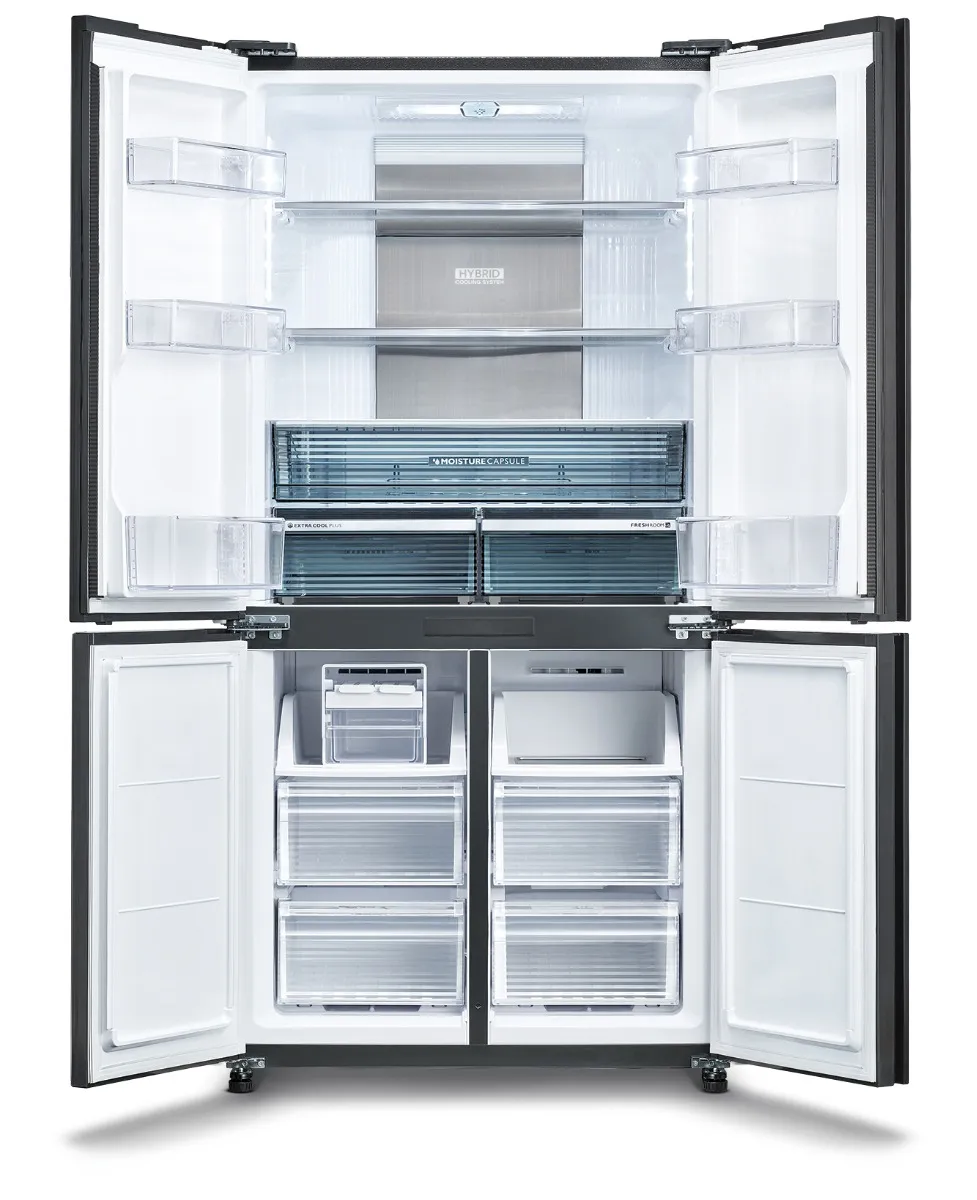 מקרר 4 דלתות מקפיא תחתון Sharp SJ-8590-BK שארפ 532 ליטר No Frost זכוכית שחורה עם פיקוד שבת - יבואן רשמי – תמונה 5