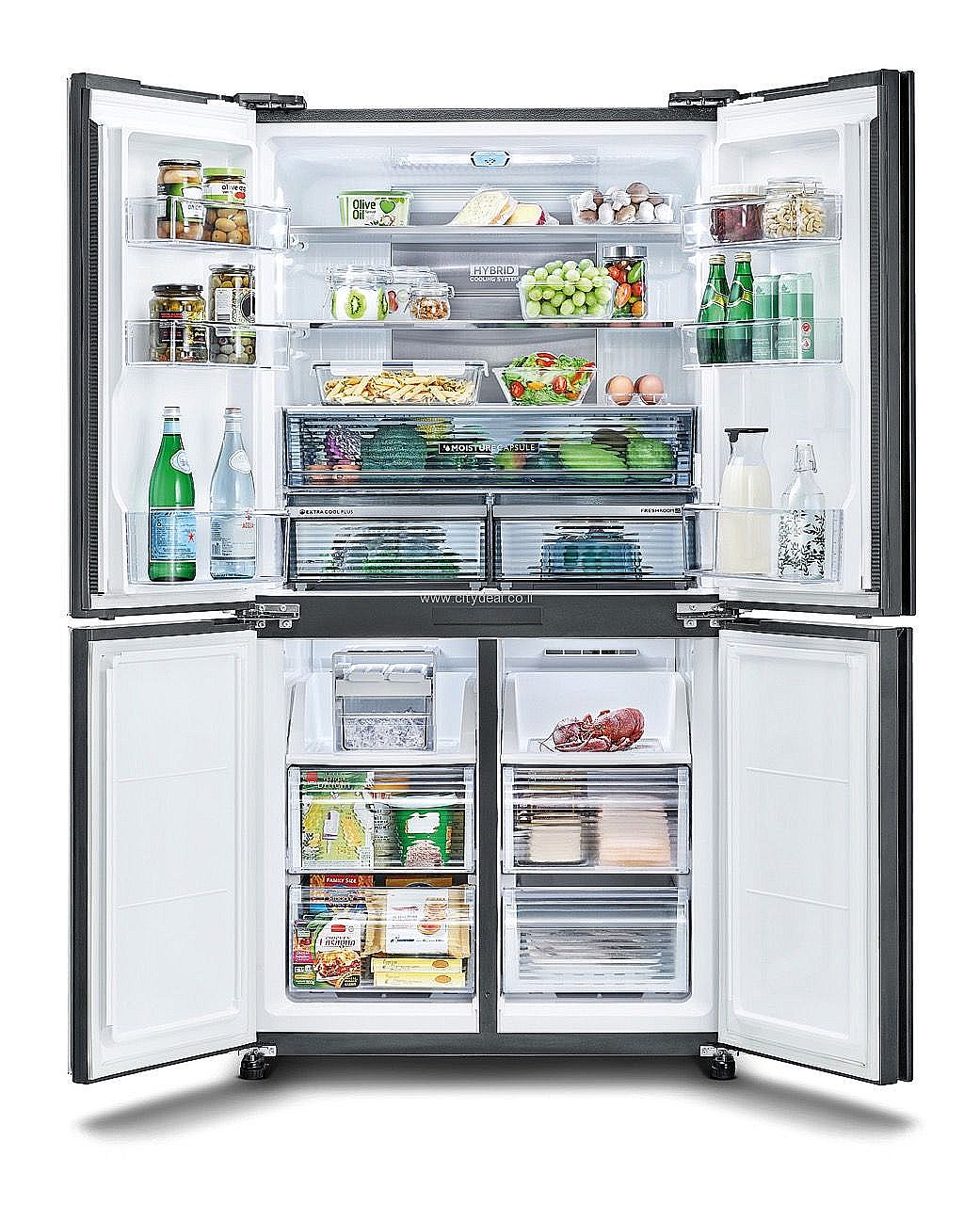 מקרר 4 דלתות מקפיא תחתון Sharp SJ-8570W שארפ 532 ליטר No Frost לבן עם פיקוד שבת - יבואן רשמי | משלוח מהיר