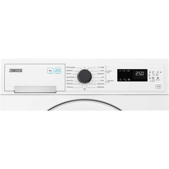 Zanussi ZDCB284W מייבש כביסה קונדנסור 8 ק"ג פאנל הפעלה בעברית | יבואן רשמי – תמונה 4