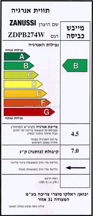מייבש כביסה 7 ק"ג ZANUSSI דגם ZDPB274W יבואן רשמי
