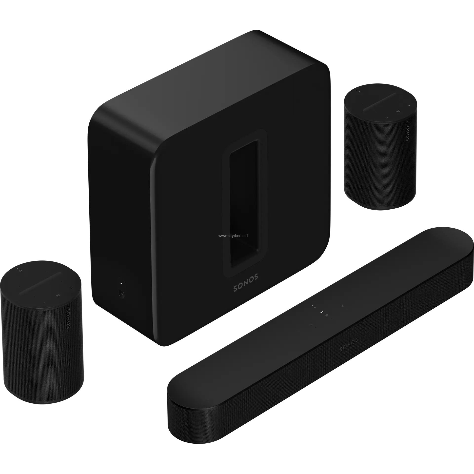 זוג רמקולים Era 100 + סאבוופר Gen 3 + מקרן קול Sonos Beam Gen 2 יבואן רשמי