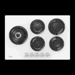 כיריים גז Midea 75GP503-W – זכוכית לבנה עם 5 מבערים ושליטה מדויקת | יבואן רשמי-משלוח מהיר