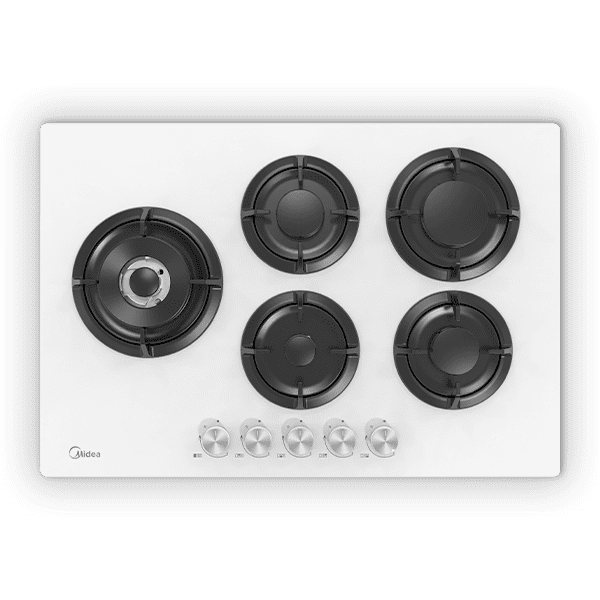 כיריים גז Midea 75GP503-W – זכוכית לבנה עם 5 מבערים ושליטה מדויקת | יבואן רשמי-משלוח מהיר