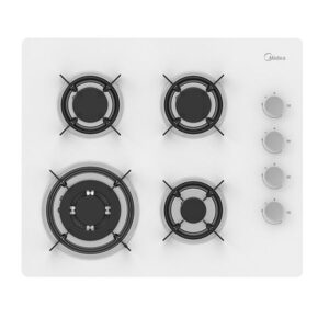 כיריים גז MIDEA 60GL403 – זכוכית לבנה 60 ס״מ עם 4 להבות SABAF | יבואן רשמי-משלוח מהיר