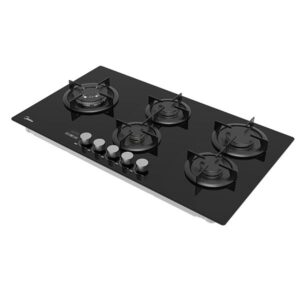 כיריים גז 90 ס״מ 5 להבות Midea 90GH503 – זכוכית שחורה עם מבערי SABAF | יבואן רשמי-משלוח מהיר