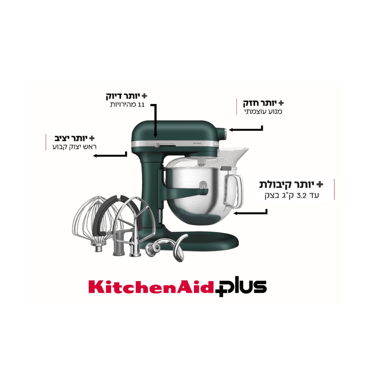 מיקסר KitchenAid דגם 5KSM70SHXEPP יבואן רשמי - גימור ירוק בקבוק – תמונה 6