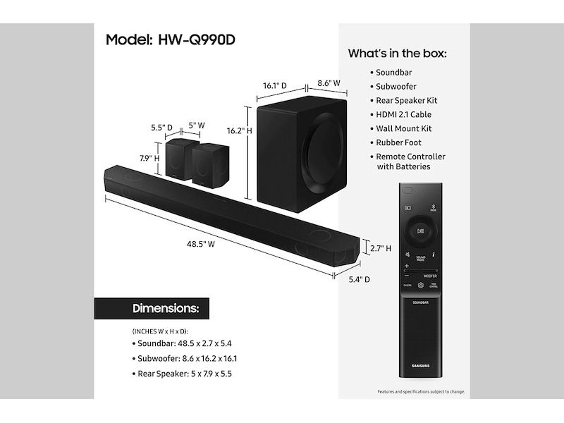 מקרן קול אלחוטי SAMSUNG HW-Q990D Q-Series 11.1.4 Ch. Wireless Dolby Atmos סמסונג – תמונה 5