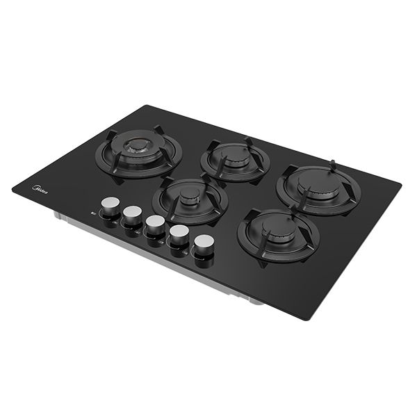 כיריים גז 5 להבות זכוכית שחורה MIDEA 75GH503 יבואן רשמי – תמונה 2