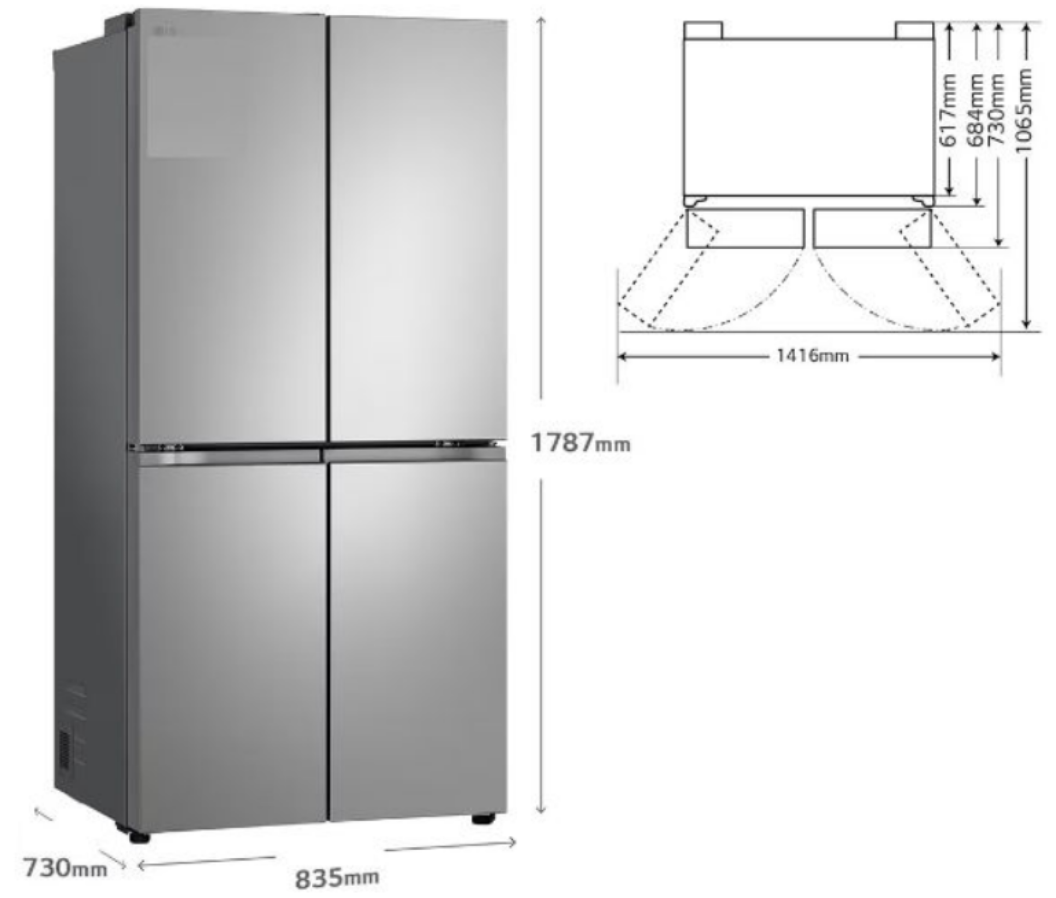 LG GMB860 - מקרר 4 דלתות מקפיא תחתון 530 ליטר No Frost גימור נירוסטה – תמונה 2