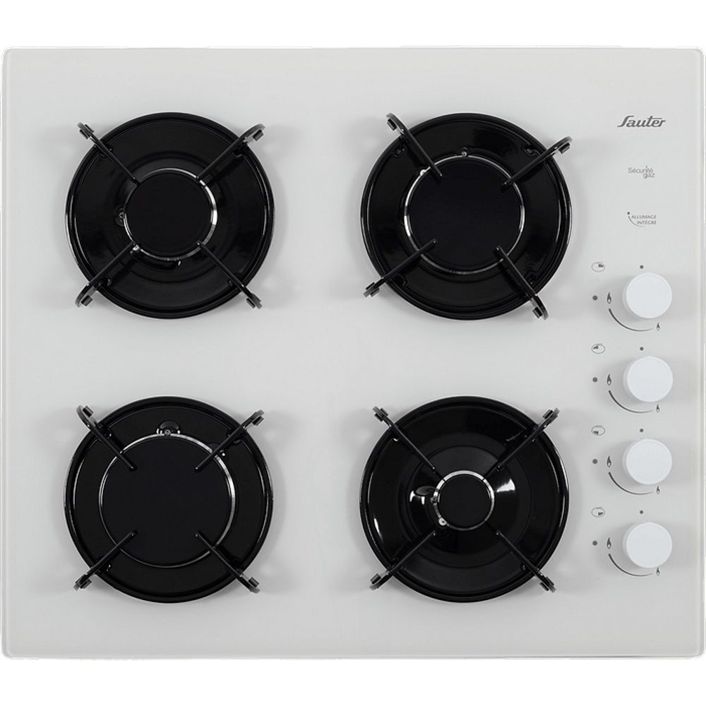 כיריים גז Sauter SHG870W – זכוכית לבנה עם 4 מבערים וחיישני בטיחות תוצרת צרפת | יבואן רשמי-משלוח מהיר
