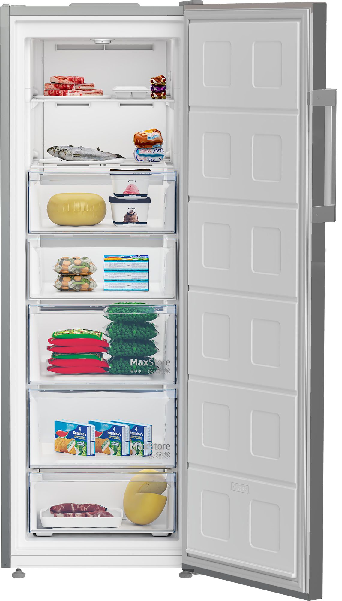 מקפיא 7 מגירות Beko RFNE292L31WNP כסף 250 ליטר | יבואן רשמי שנתיים אחריות