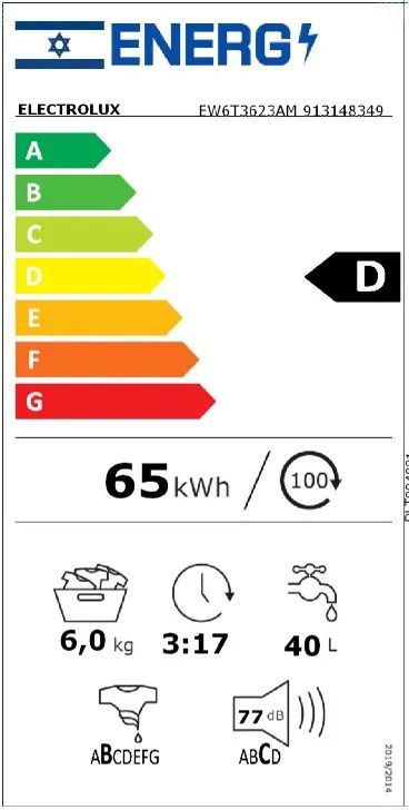 מכונת כביסה פתח עליון 6 ק"ג Electrolux EW6T3623AM יבואן רשמי