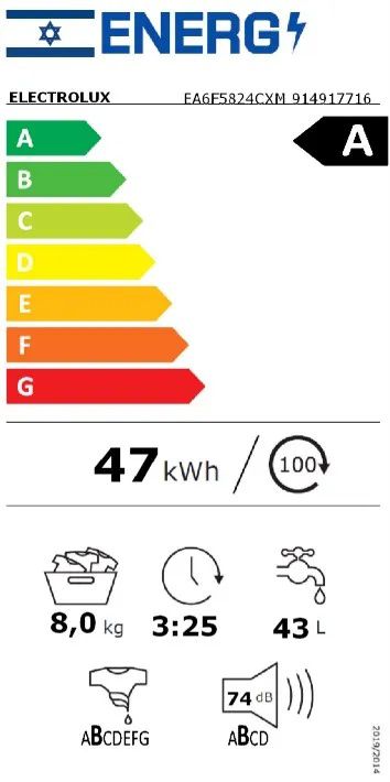 מכונת כביסה 8 קילו Electrolux EA6F5824CXM לבן יבואן רשמי – תמונה 2