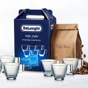 מארז קפה 1 ק"ג כולל 6 כוסות אספרסו למכונות קפה DeLonghi DLKC-61 דלונגי | משלוח מהיר