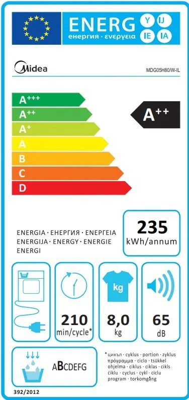 מייבש כביסה 8 ק״ג Midea MDG05H80W Heat Pump פאנל בעברית | יבואן רשמי