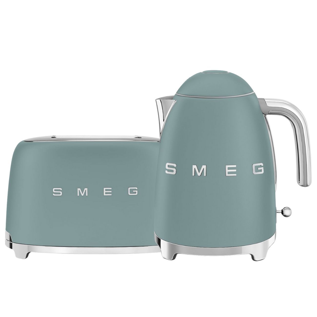 סט ארוחת בוקר רטרו SMEG - קומקום ומצנם תואמים במבצע - גוון ירוק אמרלד מט | משלוח מהיר
