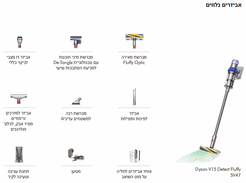 שואב אבק אלחוטי Dyson V15 Detect Fluffy SV47 יבואן רשמי – תמונה 2