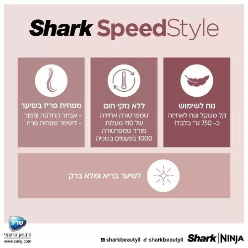מייבש שיער Shark SpeedStyle HD353 – ייבוש מהיר, עיצוב חכם וללא חום קיצוני | יבואן רשמי-משלוח מהיר – תמונה 8