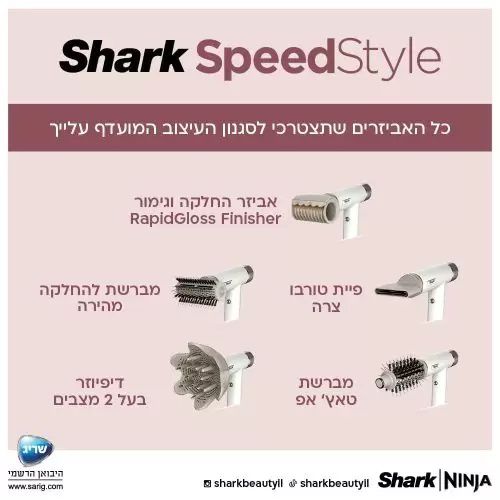 מייבש שיער Shark SpeedStyle HD353 – ייבוש מהיר, עיצוב חכם וללא חום קיצוני | יבואן רשמי-משלוח מהיר – תמונה 9