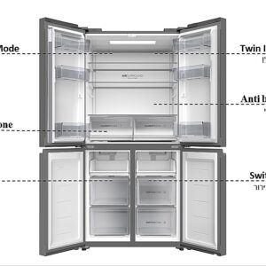 מקרר 4 דלתות מקפיא תחתון 507 ליטר HAIER HRF-5800FW זכוכית לבנה - יבואן רשמי