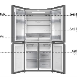 מקרר 4 דלתות מקפיא תחתון 507 ליטר HAIER HRF-5800FB זכוכית שחורה - יבואן רשמי