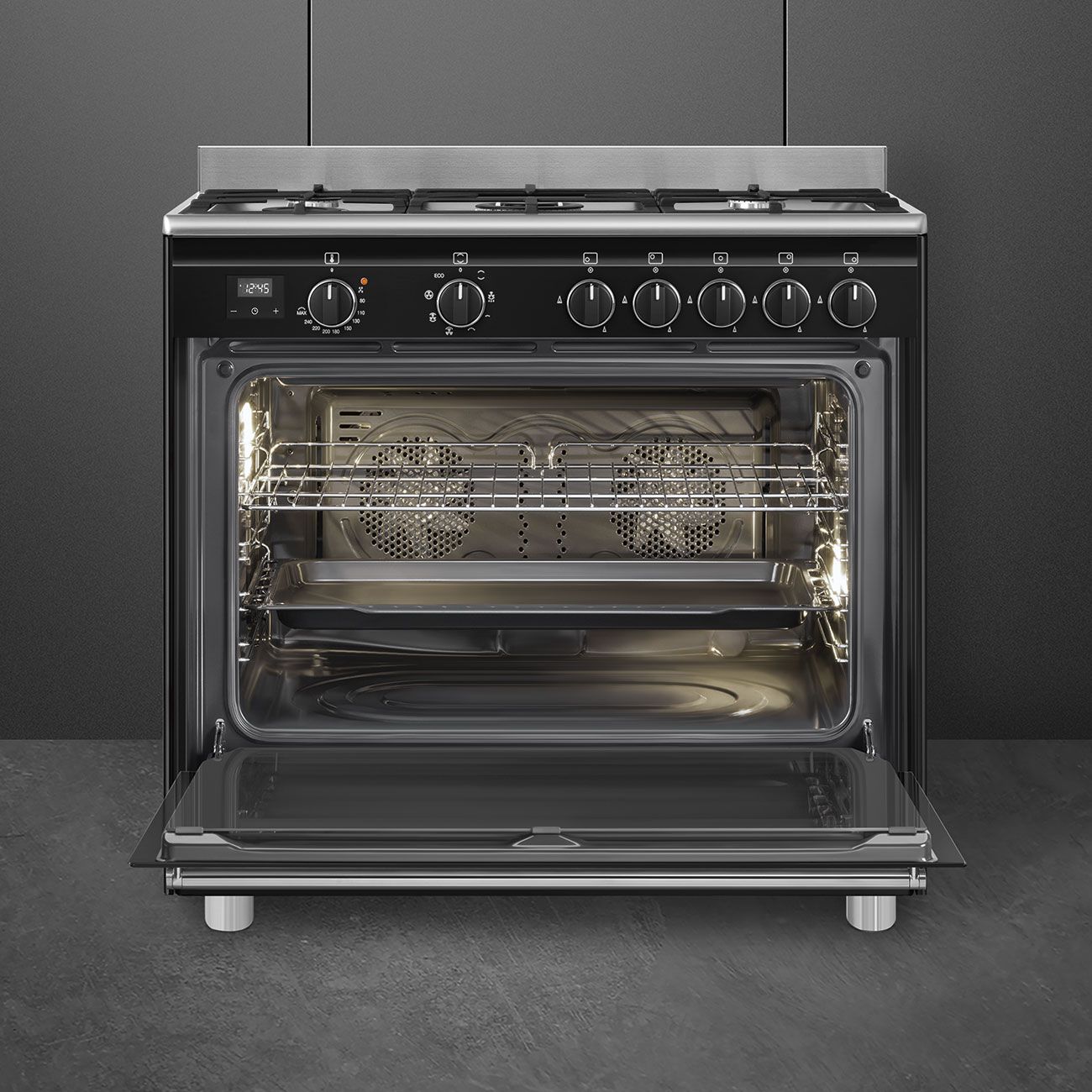 תנור משולב כיריים גז SMEG BG91 Black – ברוחב 90 ס"מ 115 ליטר עם טורבו כפול | משלוח מהיר – תמונה 2