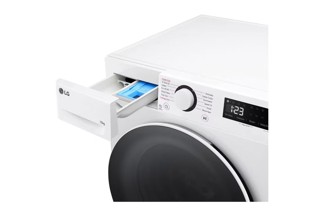 LG WF10114WBW מכונת כביסה פתח חזית 10 ק"ג בצבע לבן עם דלת שחורה יבואן רשמי – תמונה 6