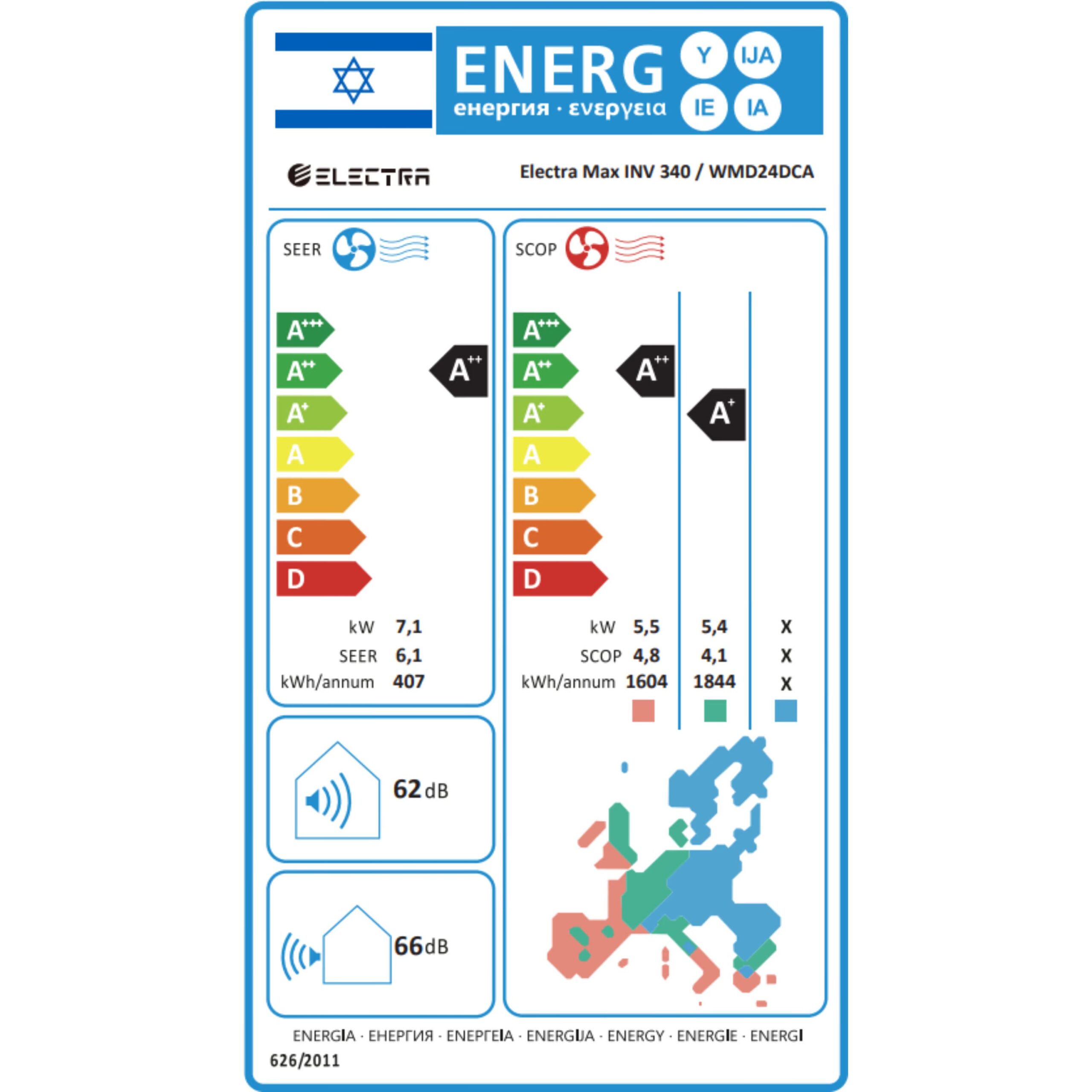 מזגן עילי Electra Max Inverter WIFI 340