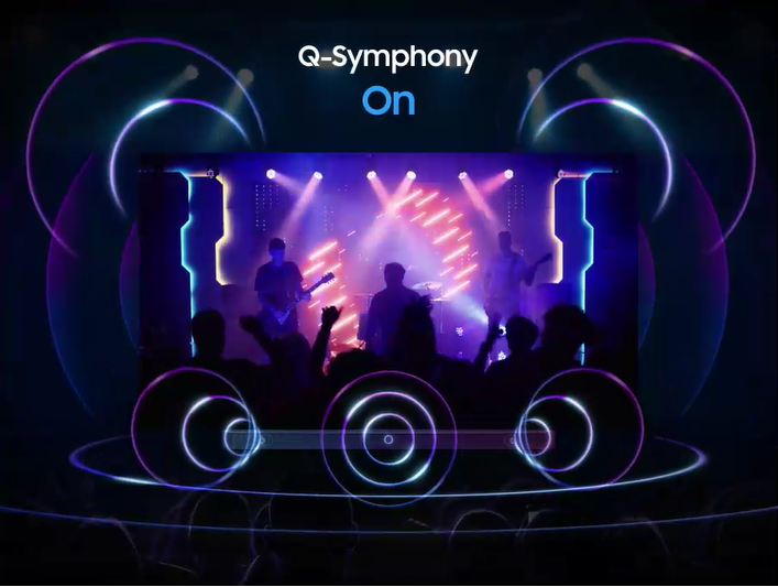 Q-Symphony בטלוויזיית Samsung QE55QN90C לסנכרון עם מקרן קול תומך