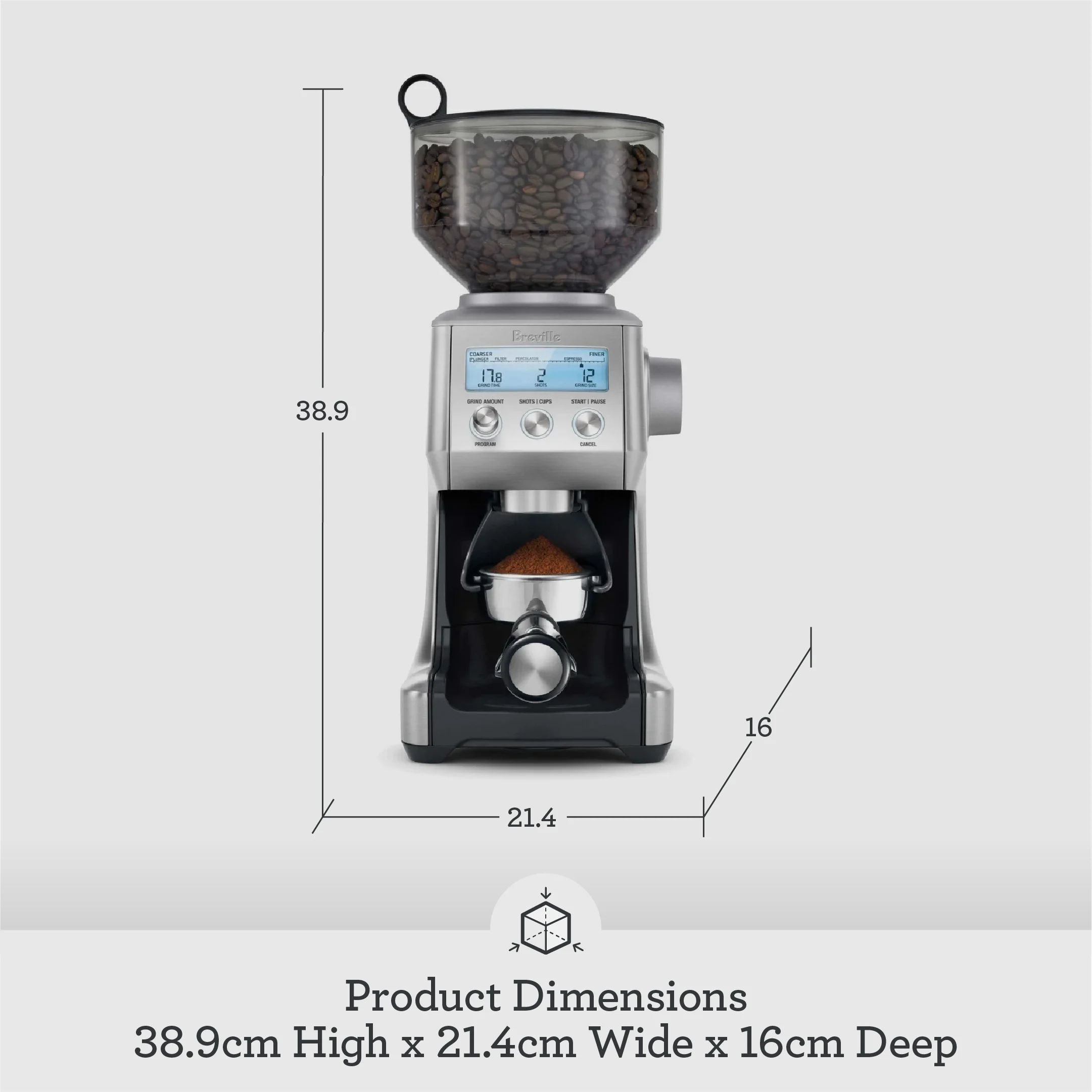 מטחנת קפה דיגיטלית מקצועית Breville Smart Grinder Pro BCG820BSS עם 60 דרגות טחינה | נירוסטה | יבואן רשמי – תמונה 3