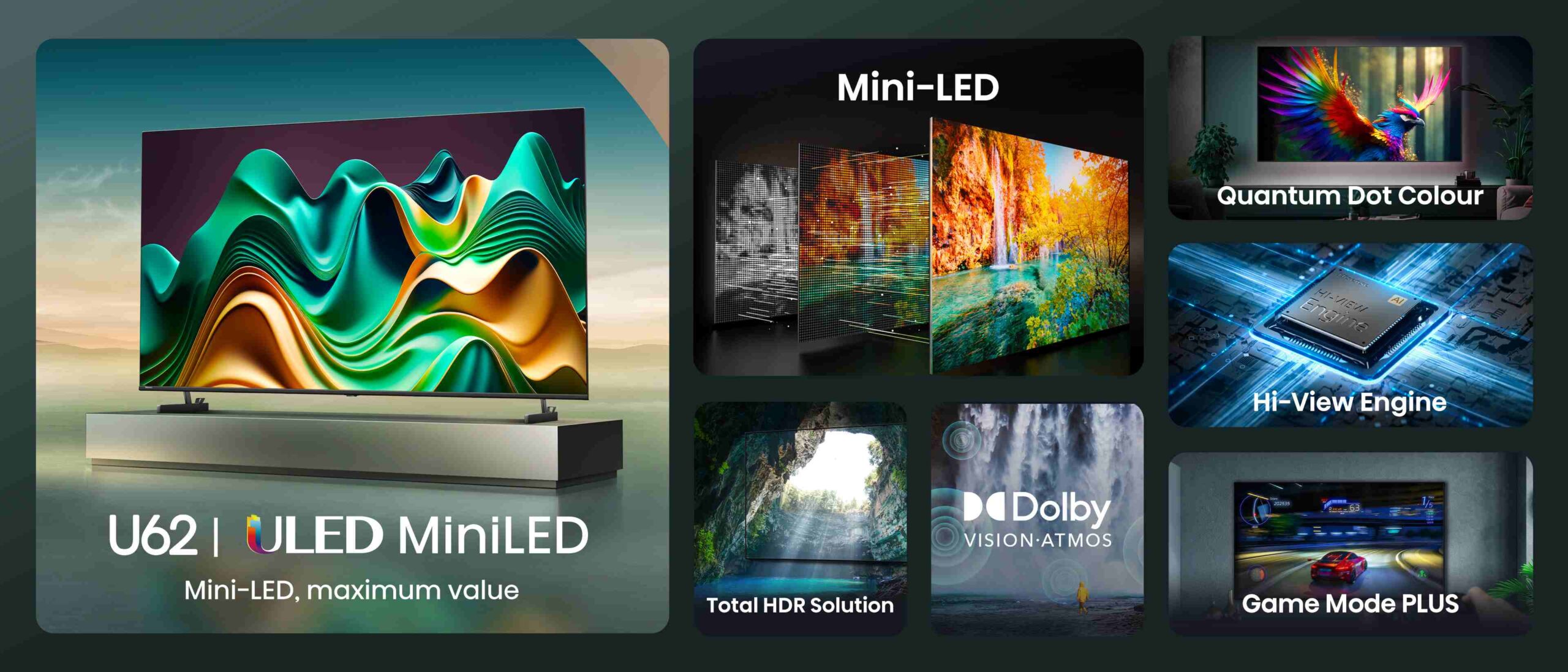 טלוויזיה חכמה 55 אינץ' Hisense 55U62NQ ULED MiniLED יבואן רשמי