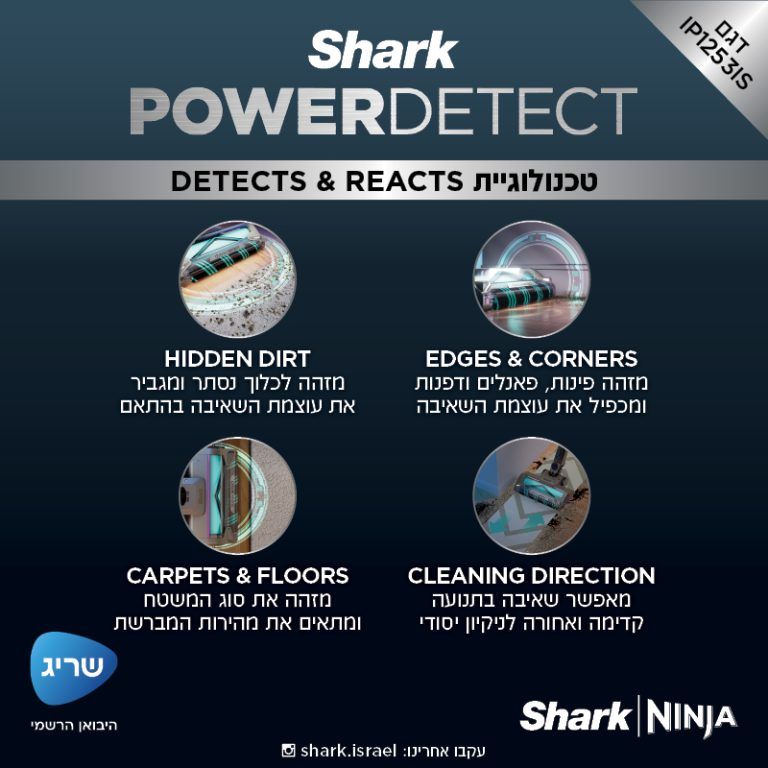 שואב אבק אלחוטי Shark Power Detect שארק IP1253 יבואן רשמי | משלוח מהיר – תמונה 6