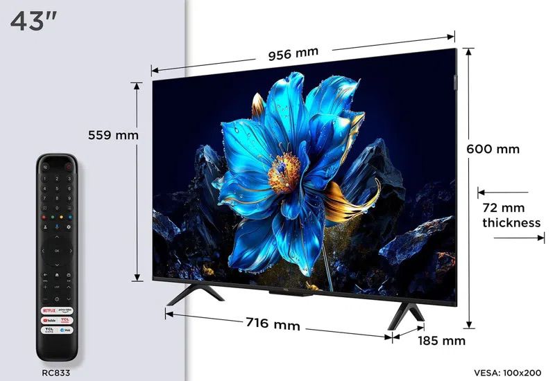 טלוויזיה חכמה 43 אינץ' TCL 43P7K מסך QLED 4K עם Google TV - יבואן רשמי | משלוח מהיר – תמונה 3