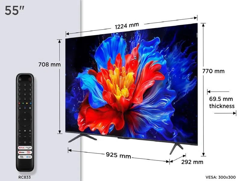 טלוויזיה חכמה 55 אינץ' TCL 55P8K QLED 4K עם Google TV | יבואן רשמי-משלוח מהיר – תמונה 2
