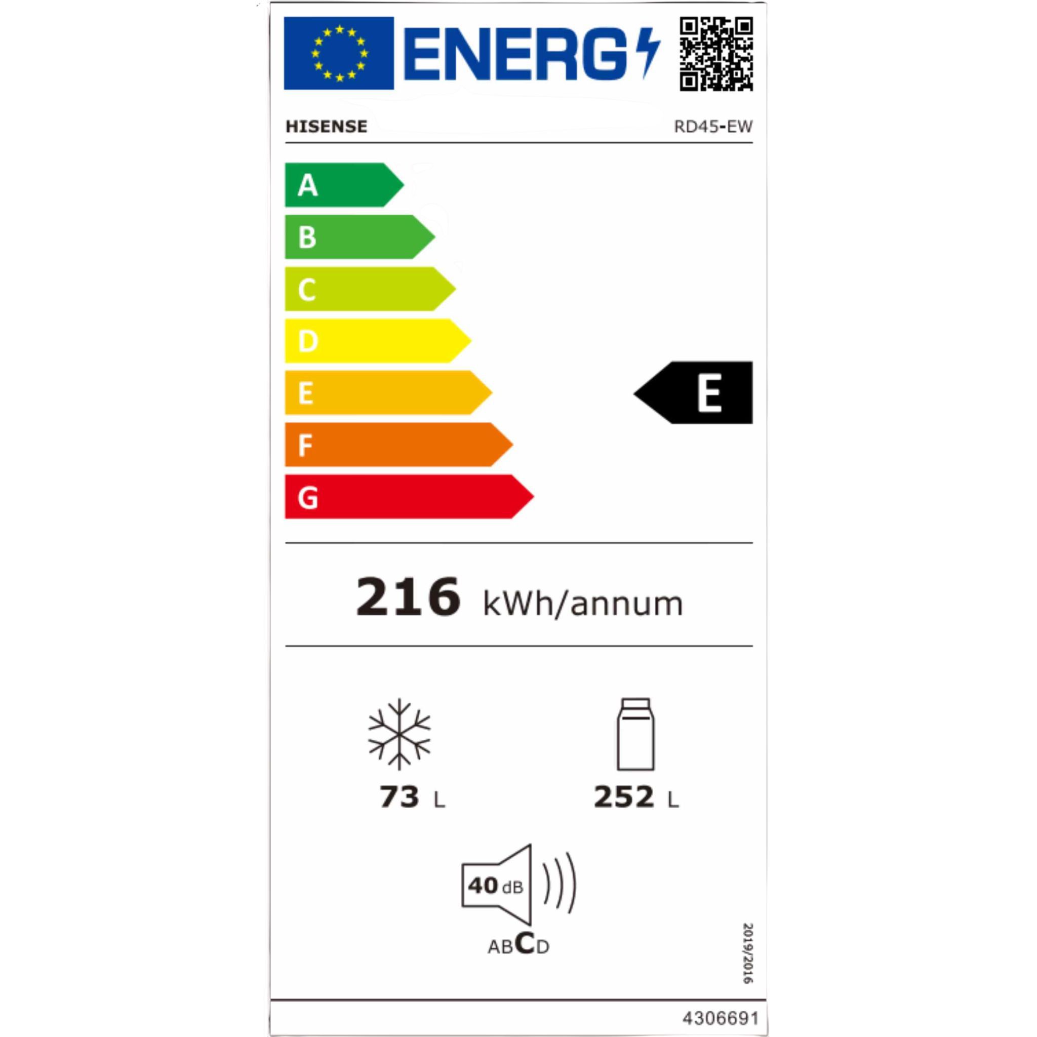 מקרר 2 דלתות Hisense RD45EW מקפיא עליון, 325 ליטר - לבן | יבואן רשמי - משלוח מהיר – תמונה 2