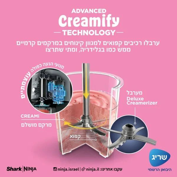 מכונת גלידה Ninja Creami Deluxe XL NC503 נינג'ה יבואן רשמי – תמונה 3