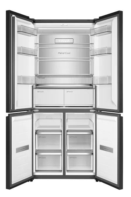 TCL C635CDBG: מקרר 4 דלתות 521 ליטר זכוכית שחורה – שקט וחסכוני, No Frost – תמונה 3