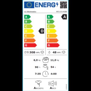 מכונת כביסה משולבת מייבש LG WD11614GBB פתח חזית 11 ק"ג, מייבש 6 ק"ג-יבואן רשמי