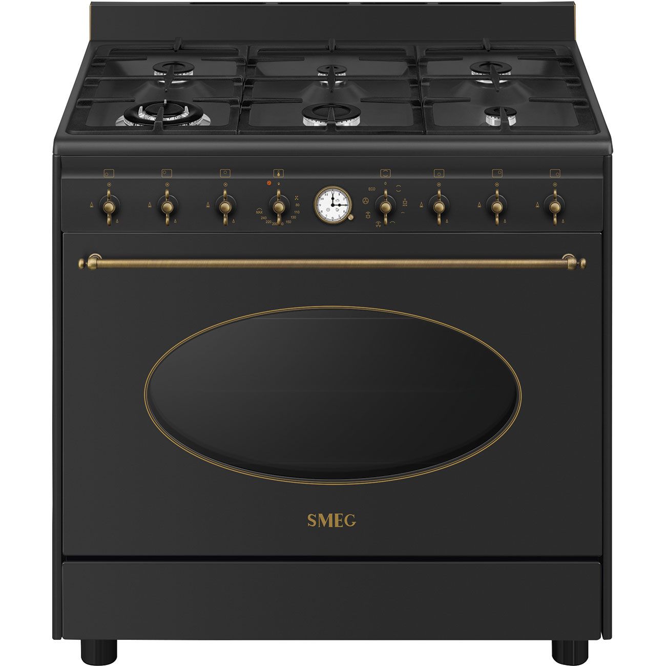 SMEG CO90 Black – תנור משולב כיריים גז 6 מבערים ברוחב 90 ס״מ עיצוב קולוניאלי יוקרתי | חדש 2026