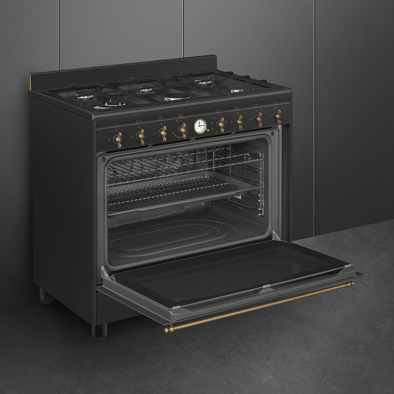 SMEG CO90 Black – תנור משולב כיריים גז 6 מבערים ברוחב 90 ס״מ עיצוב קולוניאלי יוקרתי | חדש 2026 – תמונה 3