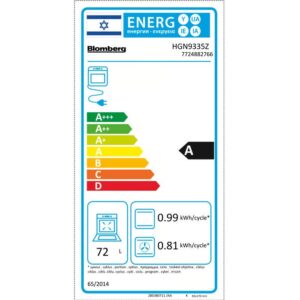 תנור משולב כיריים גז Blomberg HGN9335Z שחור 65 ליטר עם טורבו אקטיבי ומבערי SABAF בלומברג - יבואן רשמי