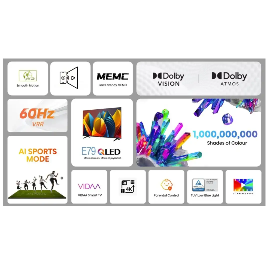 Hisense 50E79NQ טלוויזיה חכמה 50 אינץ' QLED 4K - שלוש שנים אחריות ע"י היבואן הרשמי