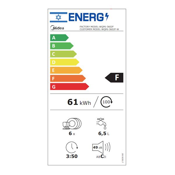 מדיח כלים קומפקטי Midea דגם WQP63602F – תמונה 2