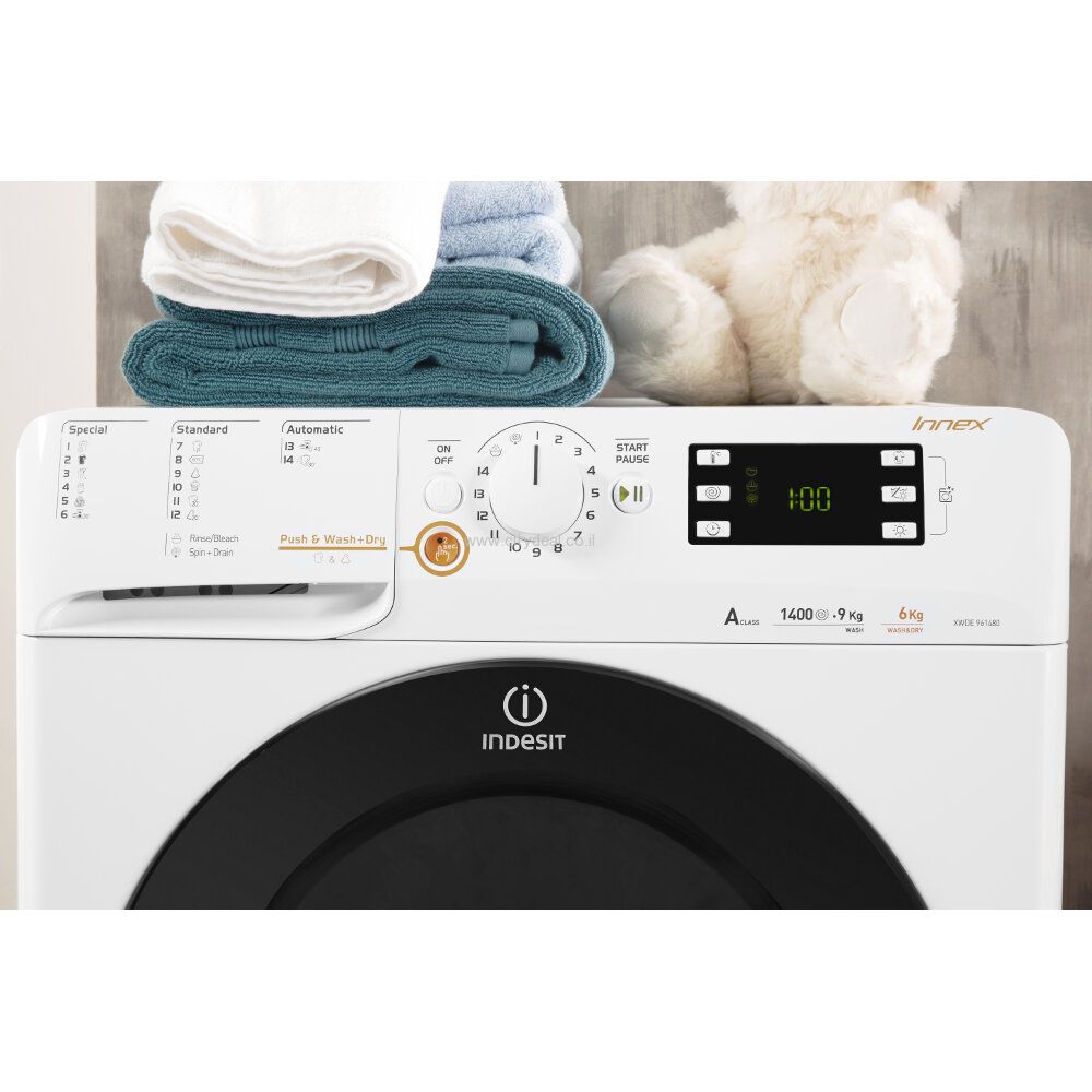מכונת כביסה משולבת מייבש Indesit דגם XWDE961480X יבואן רשמי – תמונה 3