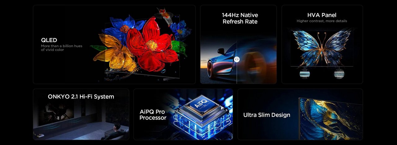 TCL 85T8C טלוויזיה חכמה בגודל 85 אינץ' QLED 4K 144Hz עם סאונד ONKYO 2.1 ומערכת Google TV - יבואן רשמי – תמונה 8