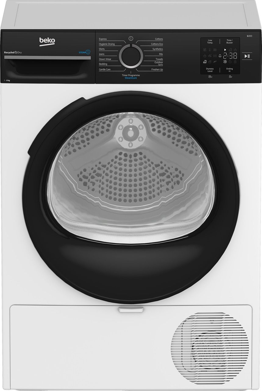 Beko BM3T482W מייבש כביסה 8 ק"ג בקו Heat-Pump קונדנסור ללא צינור עם משאבת חום וטיפול בקיטור - יבואן רשמי | משלוח מהיר