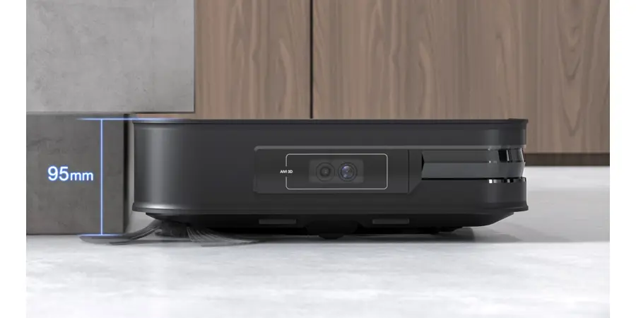 שואב אבק רובוטי מקרצף חכם ותחנת עגינה ECOVACS DEEBOT X2 OMNI ניקיון גם מתחת לרהיטים עיצוב הפרופיל הנמוך והדק במיוחד עם רוחב של 32 ס